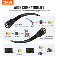 Pressure Washer Hose, 100FT, 1/4" Kink Free M22-14mm Brass Thread Replacement For Most Brand Pressure Washers, 3/4`` Bending Radius, 4200 PSI Heavy Duty Power Washer Extension Replacement Hose