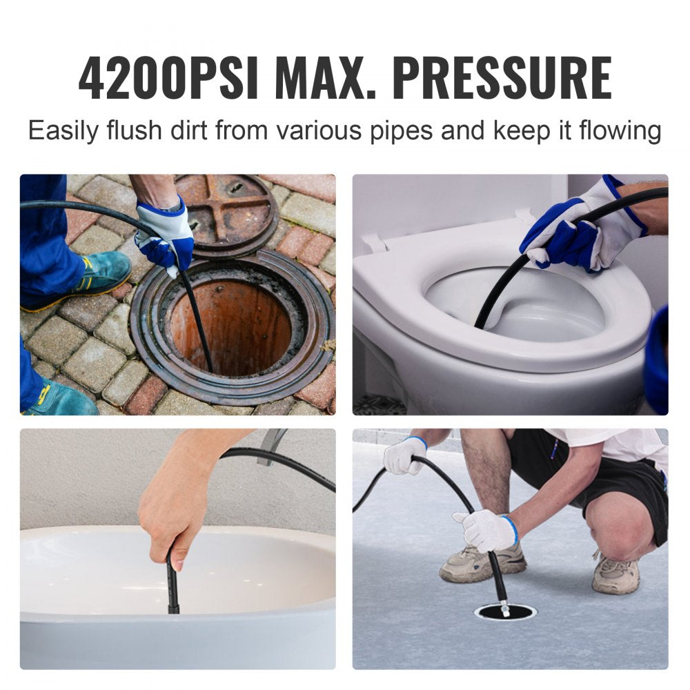 100-foot kink-free 1/4-inch pressure washer hose with 4200 PSI rating and steel-braided core.