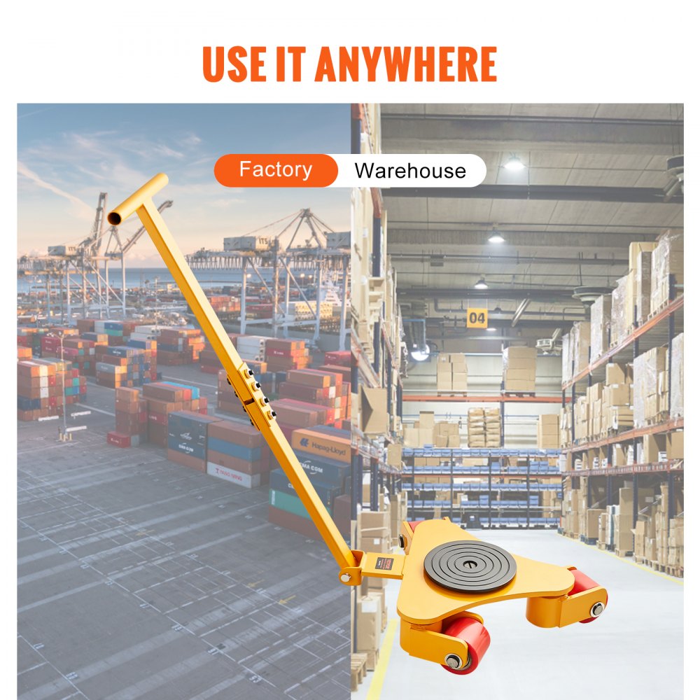 Machinery Skate Dolly, 6614 LBS/3T Industrial Machinery Mover with Handle, Carbon Steel Machinery Moving Skate with 3 360° Swivel PU Wheels, 360° Rotation Non-Slip Cap for Warehouse, Workshop