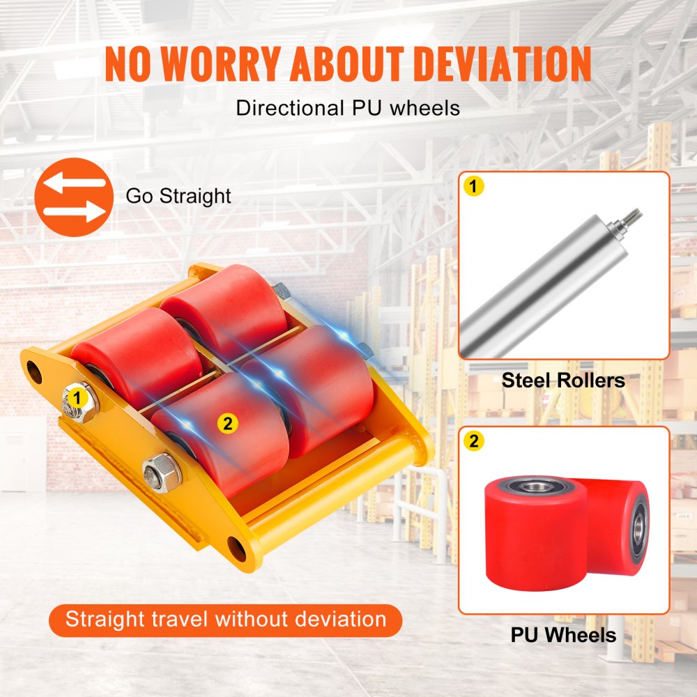 4PCS Machinery Skate Dolly, 17637 LBS/8T Industrial Machinery Mover, Heavy Duty Carbon Steel Machinery Moving Skate with 4 PU Wheels and 360° Rotation Non-Slip Cap for Warehouse, Workshop, Facto