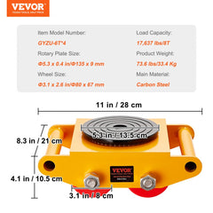 4PCS Machinery Skate Dolly, 17637 LBS/8T Industrial Machinery Mover, Heavy Duty Carbon Steel Machinery Moving Skate with 4 PU Wheels and 360° Rotation Non-Slip Cap for Warehouse, Workshop, Facto
