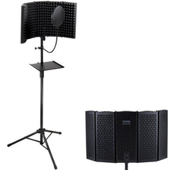 Microphone Isolation Shield, 5-Panel, Studio Recording Foldable Mic Sound Shield, with Pop Filter Floor Tripod Stand 3/8`` to 5/8`` Microphone Adapter, for Blue Yeti and Condenser Microphones
