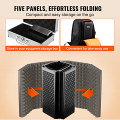 Microphone Isolation Shield, 5-Panel, Studio Recording Foldable Mic Sound Shield, with Pop Filter Floor Tripod Stand 3/8`` to 5/8`` Microphone Adapter, for Blue Yeti and Condenser Microphones