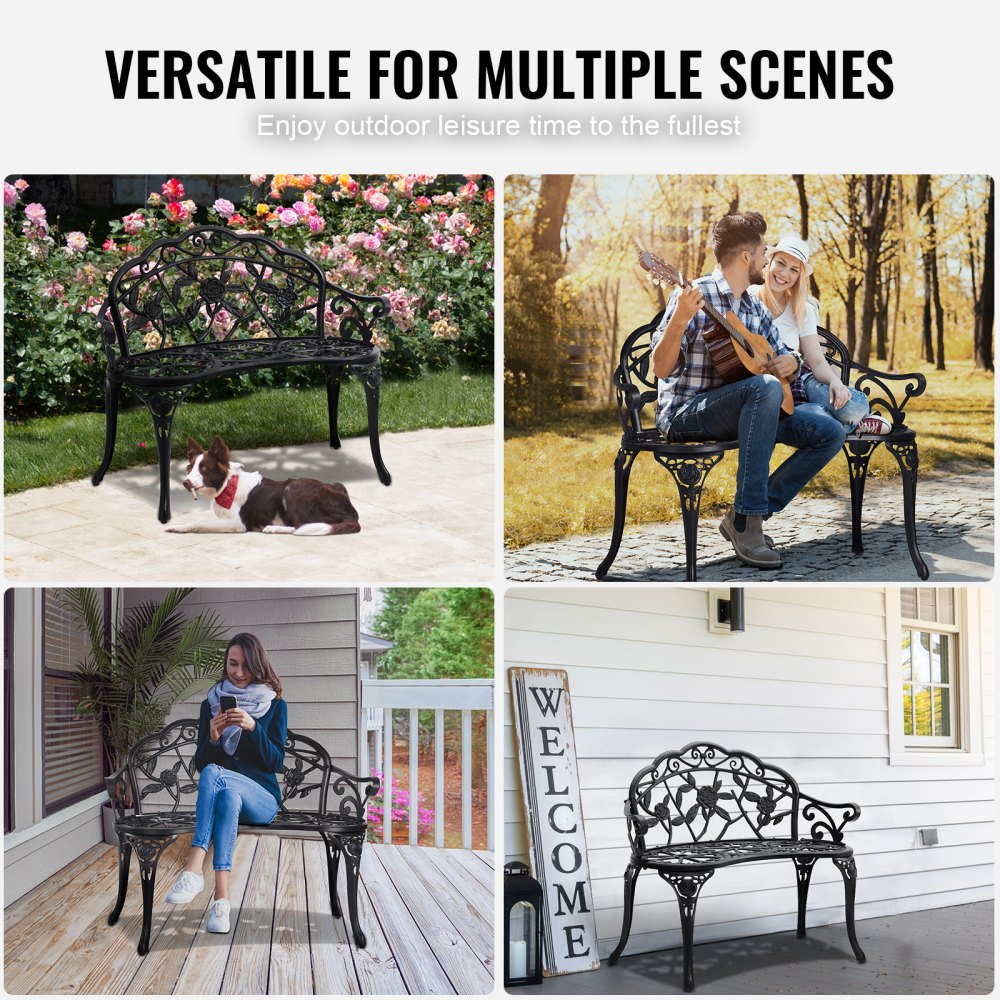Outdoor Bench, 38.8 inches Metal Garden Bench for Outdoors,480 lbs Load Capacity Bench, Outdoor Garden Park Bench with Backrest and Armrests, Patio Bench for Garden, Park, Yard, Front Porch