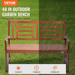 Outdoor Bench, 48 inches Wood Garden Bench for Outdoors, 700 lbs Load Capacity Bench, Outdoor Garden Park Bench with Backrest and Armrests, Patio Bench for Garden, Park, Yard, Front Porch