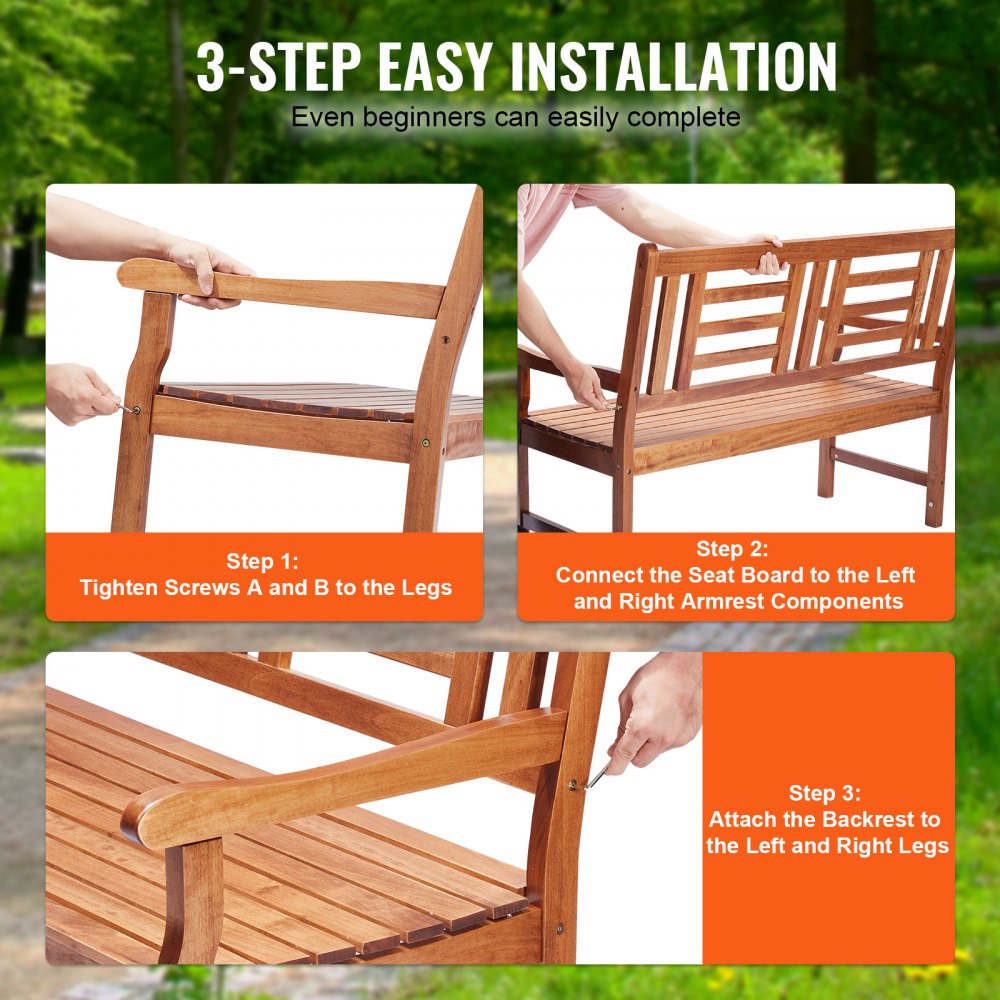 Outdoor Bench, 48 inches Wood Garden Bench for Outdoors, 700 lbs Load Capacity Bench, Outdoor Garden Park Bench with Backrest and Armrests, Patio Bench for Garden, Park, Yard, Front Porch