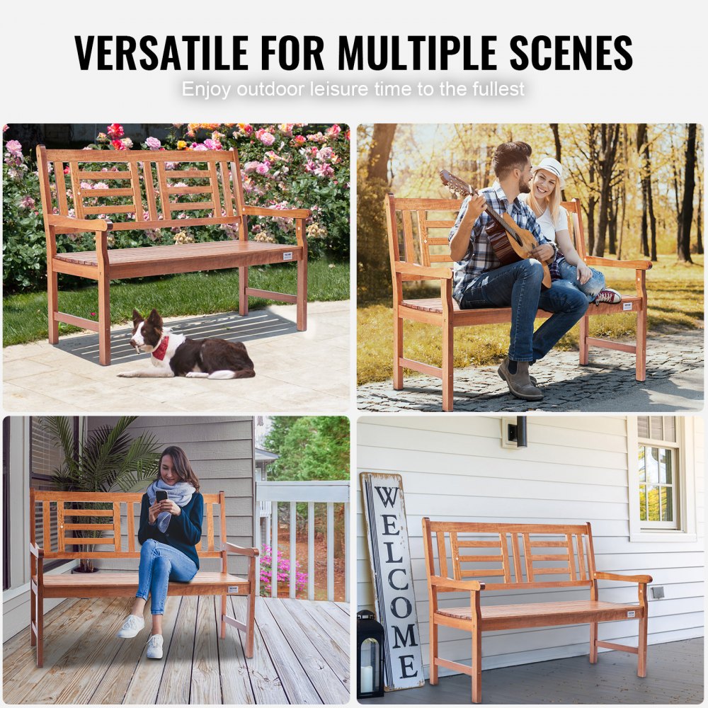 Outdoor Bench, 48 inches Wood Garden Bench for Outdoors, 700 lbs Load Capacity Bench, Outdoor Garden Park Bench with Backrest and Armrests, Patio Bench for Garden, Park, Yard, Front Porch