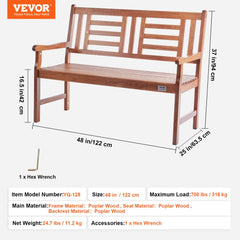 Outdoor Bench, 48 inches Wood Garden Bench for Outdoors, 700 lbs Load Capacity Bench, Outdoor Garden Park Bench with Backrest and Armrests, Patio Bench for Garden, Park, Yard, Front Porch