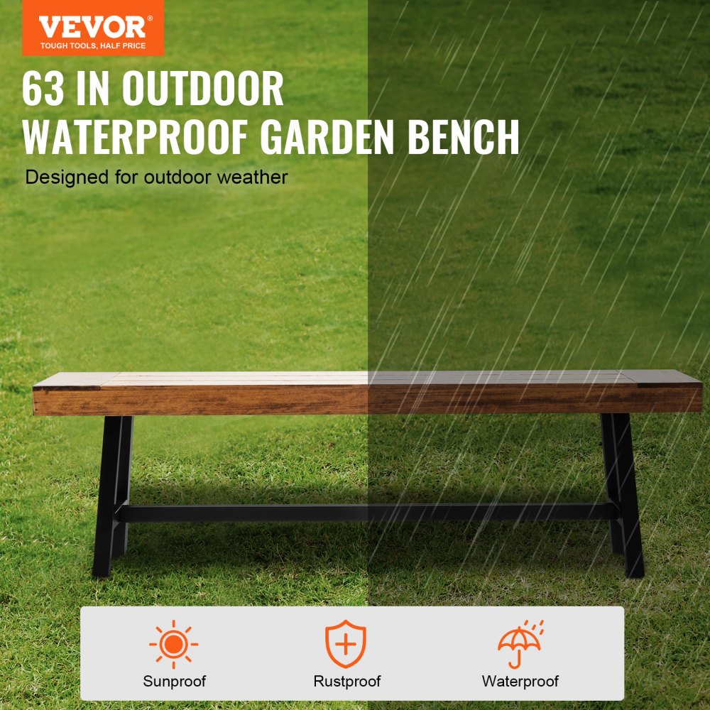 Outdoor Bench, 63 inches Wood Garden Bench with Metal Leg for Outdoors, Outdoor Garden Park Bench, 500 lbs Load Capacity Bench, Dining Bench Patio Bench for Garden, Park, Yard, Front Porch
