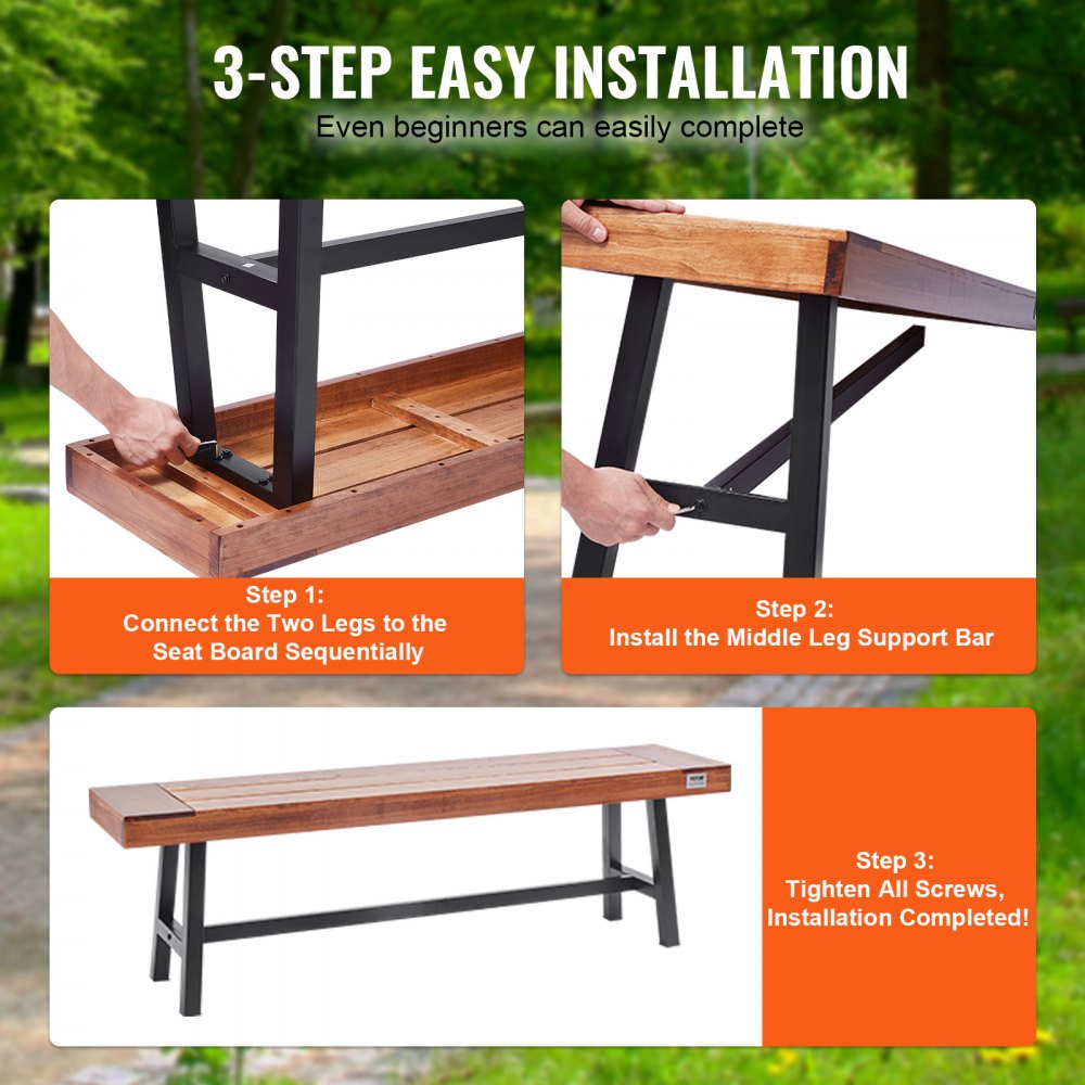 Outdoor Bench, 63 inches Wood Garden Bench with Metal Leg for Outdoors, Outdoor Garden Park Bench, 500 lbs Load Capacity Bench, Dining Bench Patio Bench for Garden, Park, Yard, Front Porch