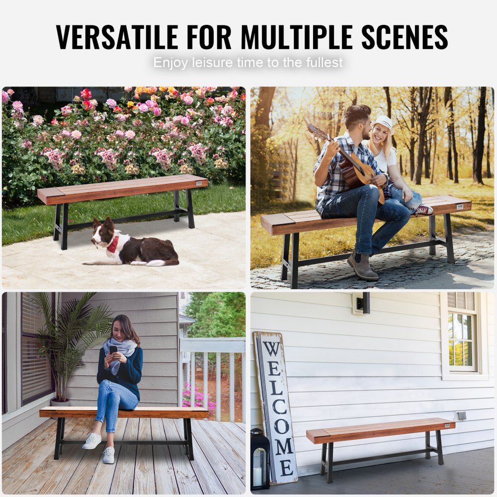 Outdoor Bench, 63 inches Wood Garden Bench with Metal Leg for Outdoors, Outdoor Garden Park Bench, 500 lbs Load Capacity Bench, Dining Bench Patio Bench for Garden, Park, Yard, Front Porch