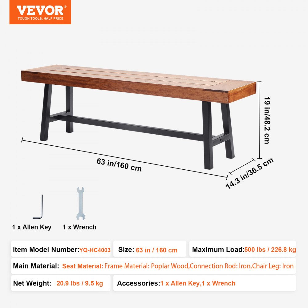 Outdoor Bench, 63 inches Wood Garden Bench with Metal Leg for Outdoors, Outdoor Garden Park Bench, 500 lbs Load Capacity Bench, Dining Bench Patio Bench for Garden, Park, Yard, Front Porch