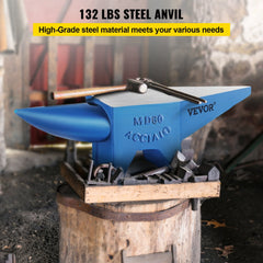 Bostome 132 lbs cast steel anvil with dual horns and polished surface for metalworking.