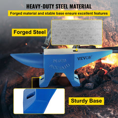 Bostome 132 lbs cast steel anvil with dual horns and polished blue finish for metalworking.