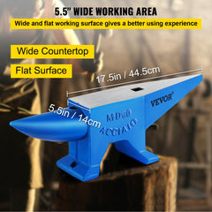 Bostome 132 lbs cast steel anvil with dual horns and polished blue finish for metalworking.