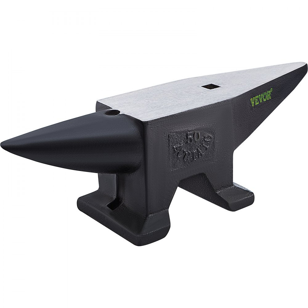 Bostome 110 lbs steel blacksmith anvil with dual horns and 55 HRC hardness.