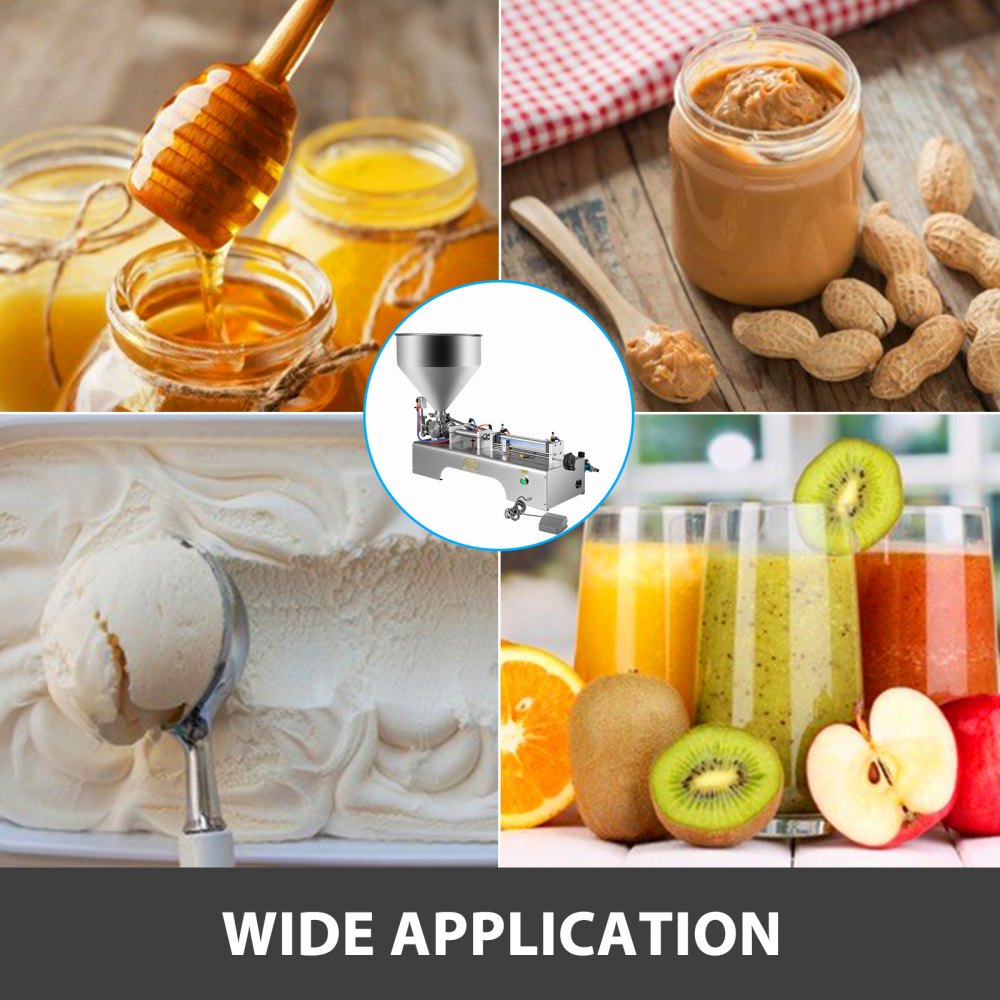 Horizontal Pneumatic Liquid Filling Machine 10-300ML, Paste Liquid Filling Machine with 30L Hopper, Pneumatic Dual-use Paste Filling Machine for Cream Shampoo Liquids