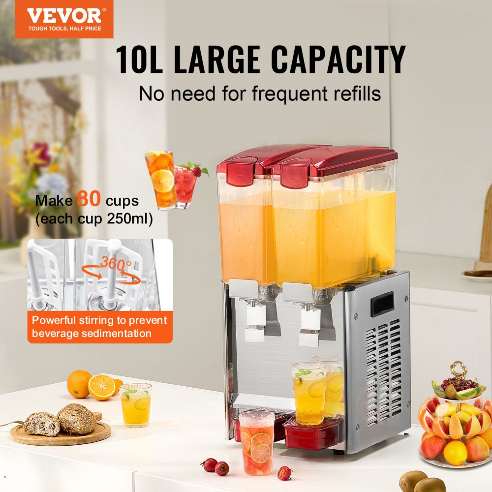Commercial Beverage Dispenser 10L x 2 Tanks Cold Juice Ice Drink Dispenser