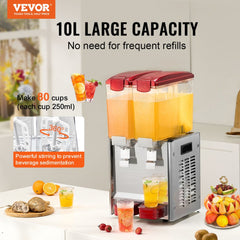 Commercial Beverage Dispenser 10L x 2 Tanks Cold Juice Ice Drink Dispenser