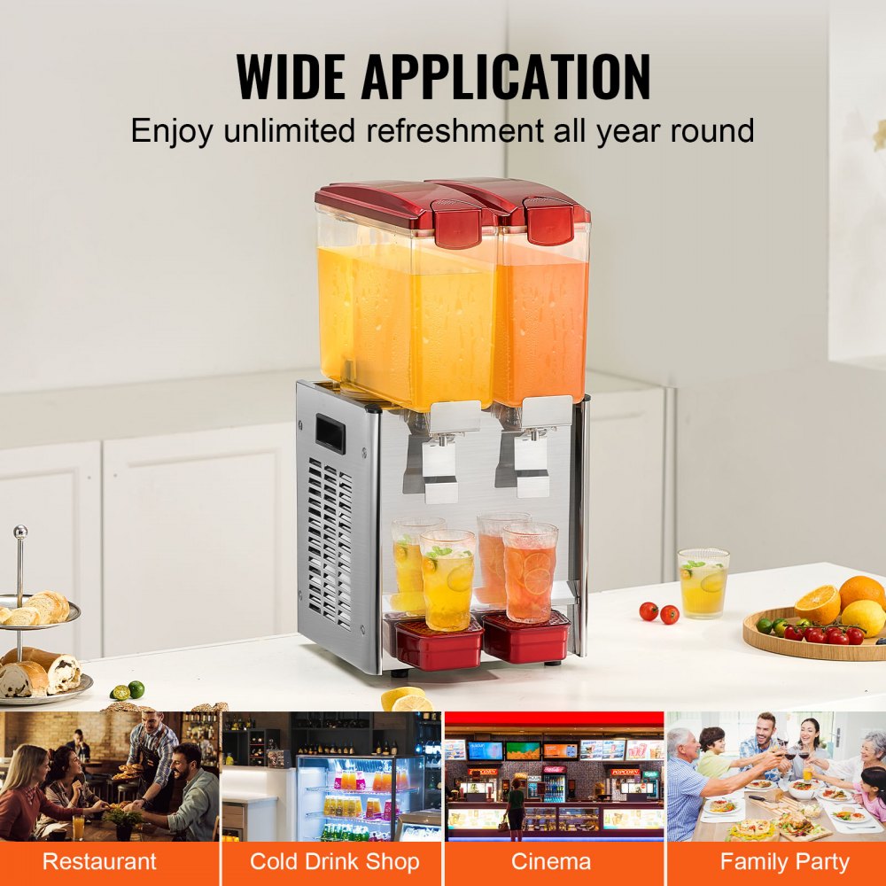 Commercial Beverage Dispenser 10L x 2 Tanks Cold Juice Ice Drink Dispenser