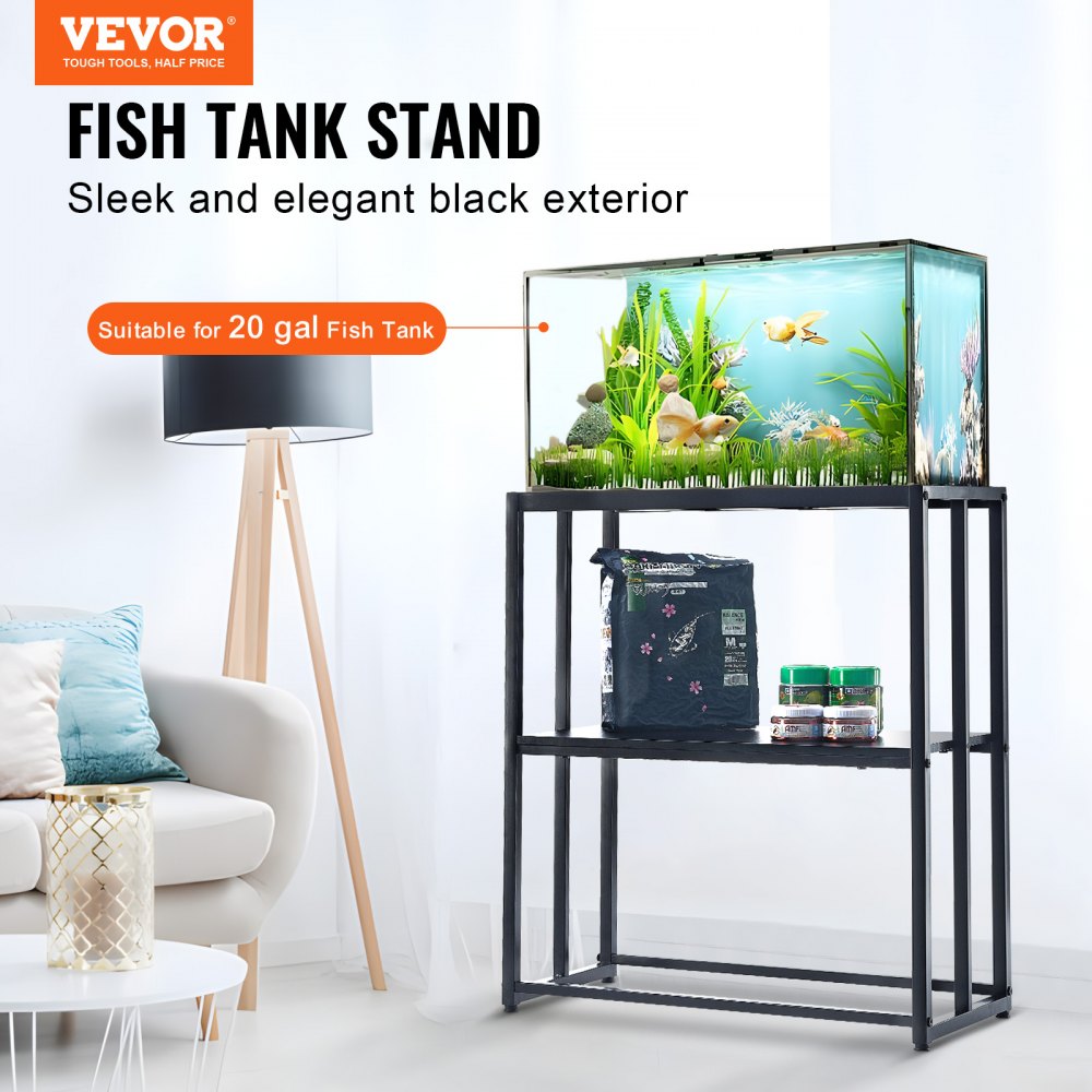 Aquarium Stand, 20 Gallon Fish Tank Stand, 24.8 x 13 x 30 in Steel Turtle Tank Stand, 167.6 lbs Load Capacity, Reptile Tank Stand with Storage, Hardware Kit, and Non-slip Feet, Black