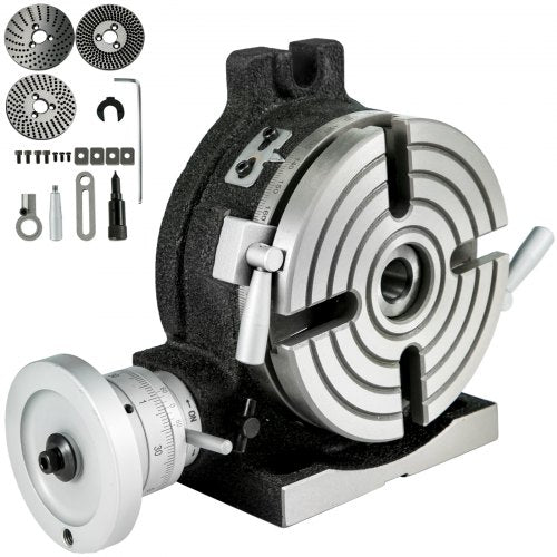 6-inch 4-slot rotary table for horizontal and vertical milling, with dividing plates and tools.