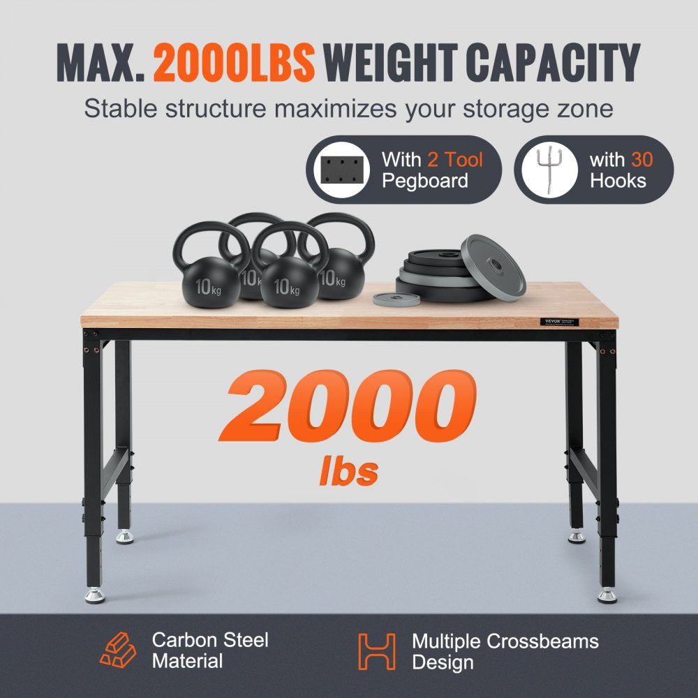 Workbench A3 Steel Work Bench For Garage max. 1500W Heavy Duty Workbench 220lbs Weight Capacity 0.47" Bench top Thickness Hardwood Workbench 1.5m Cable 4xAC outlets 2xUSB ports 30xHooks
