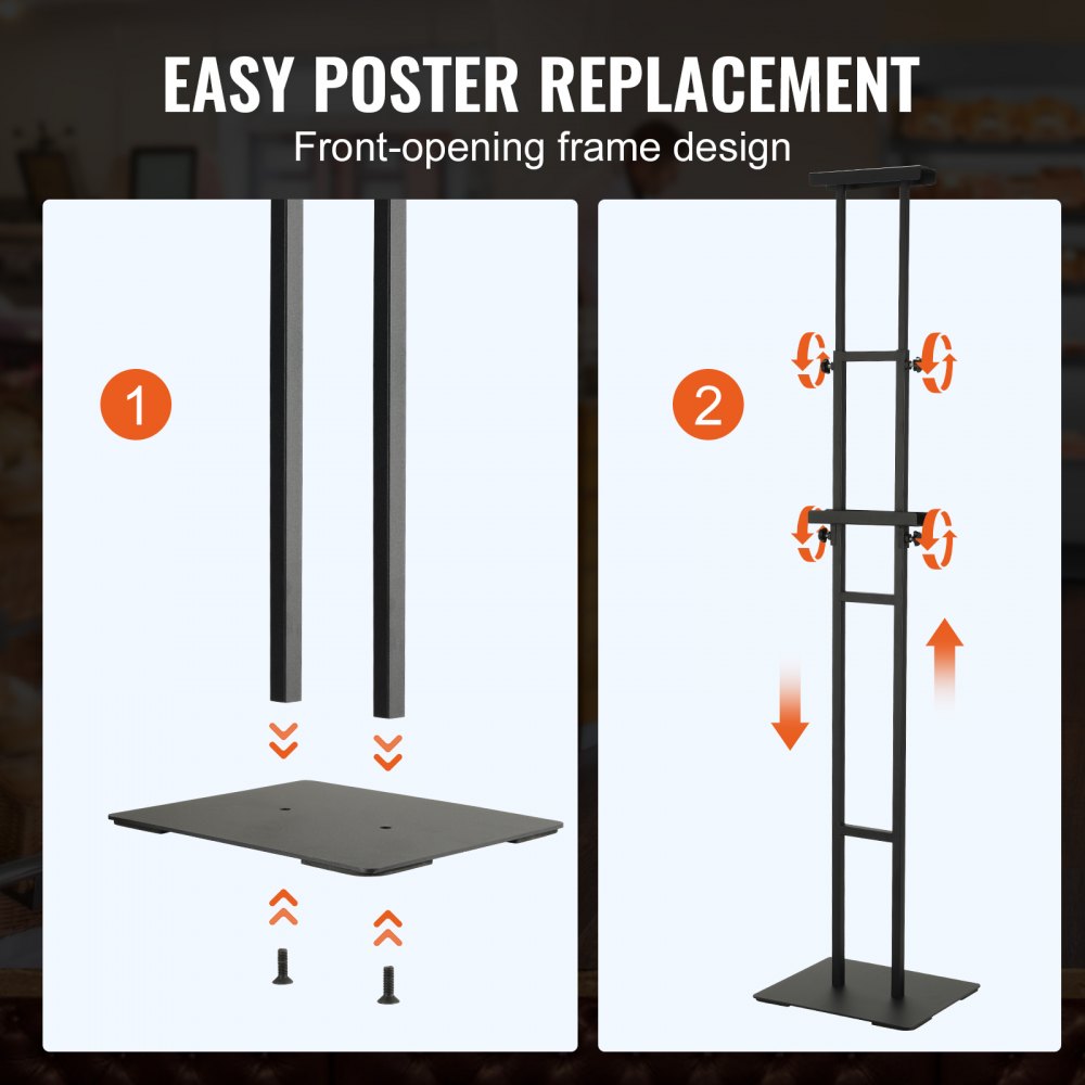 Poster Stand, Adjustable Height Up to 75", Double-Sided Heavy Duty Pedestal Sign Holder, Floor Standing Sign Holder Banner Stand with Shock-absorbing Base for Display, for Board and Foam, Black