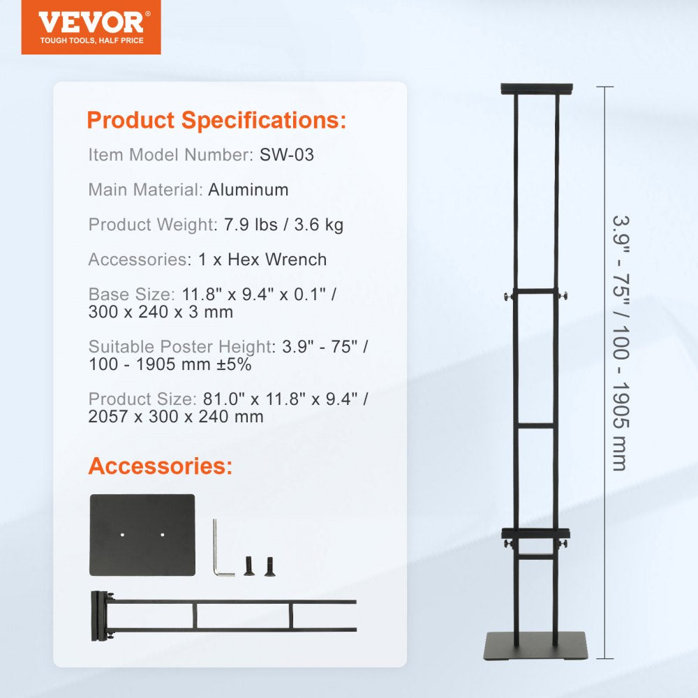 Poster Stand, Adjustable Height Up to 75", Double-Sided Heavy Duty Pedestal Sign Holder, Floor Standing Sign Holder Banner Stand with Shock-absorbing Base for Display, for Board and Foam, Black