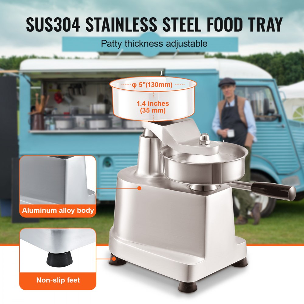 Commercial Burger Patty Maker, 130mm/5inch Hamburger Beef Patty Maker, Heavy Duty Food-Grade Stainless Steel Bowl Burger Press Machine, Kitchen Meat Forming Processor with 1000 Pcs Patty Papers