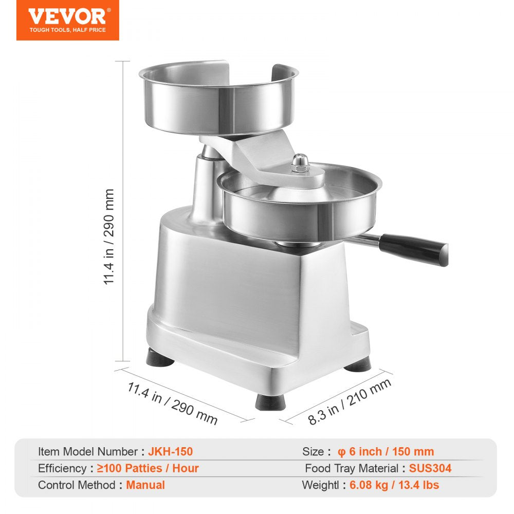 Commercial Burger Patty Maker, 150mm/6inch Hamburger Beef Patty Maker, Heavy Duty Food-Grade Stainless Steel Bowl Burger Press Machine, Kitchen Meat Forming Processor with 1000 Pcs Patty Papers