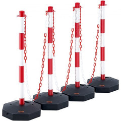 Adjustable Traffic Delineator Post Cones, 4 Pack, Traffic Safety Delineator Barrier with Fillable Base 8FT Chain, for Traffic Control Warning Parking Lot Construction Caution Roads, Red & White