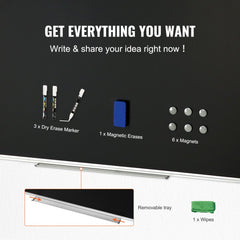 Black Board, 70 x 40 inch Large Chalkboard with Aluminum Frame, Black Boards Dry Erase Includes 1 Magnetic Erase & 3 Dry Erase Markers, Black Surface, for Office Home and School