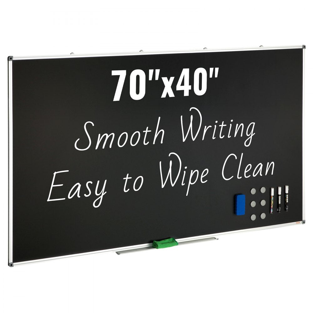 Black Board, 70 x 40 inch Large Chalkboard with Aluminum Frame, Black Boards Dry Erase Includes 1 Magnetic Erase & 3 Dry Erase Markers, Black Surface, for Office Home and School