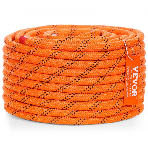 Double Braided Polyester Rope, 1/2 in x 120 ft, 48 Strands, 8000 LBS Breaking Strength Outdoor Climbing Rope, Arborist Rigging Rope for Rock Hiking Camping Swing Rappelling Rescue, Orange/Black