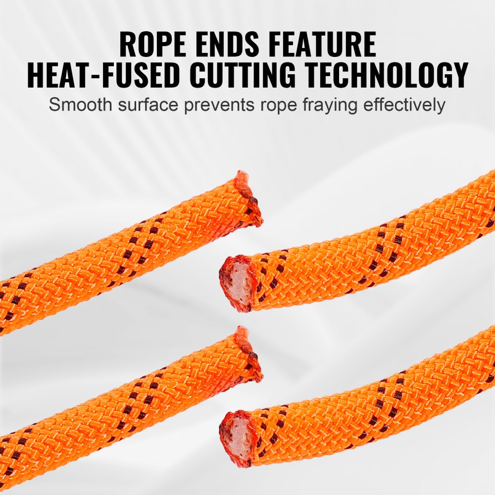 Double Braided Polyester Rope, 1/2 in x 120 ft, 48 Strands, 8000 LBS Breaking Strength Outdoor Climbing Rope, Arborist Rigging Rope for Rock Hiking Camping Swing Rappelling Rescue, Orange/Black