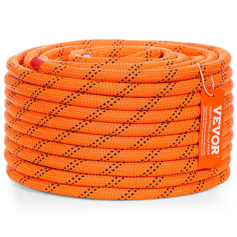 Double Braided Polyester Rope, 1/2 in x 120 ft, 48 Strands, 8000 LBS Breaking Strength Outdoor Climbing Rope, Arborist Rigging Rope for Rock Hiking Camping Swing Rappelling Rescue, Orange/Black