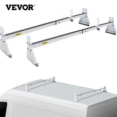 Van Roof Ladder Rack, 2 Bars, 331 LBS Capacity, 52"-63.8" Adjustable Steel Roof Rack Cross Bar with Ladder Stoppers, Fit Vans with Rain Gutters, for Kayak Canoe Lumber Pipe Cargo,, White