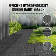 Dark grey interlocking deck tiles in a 54-pack, each measuring 12"x12".