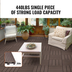 Dark brown interlocking deck tiles with a waterproof, slip-resistant surface in a 10-pack.