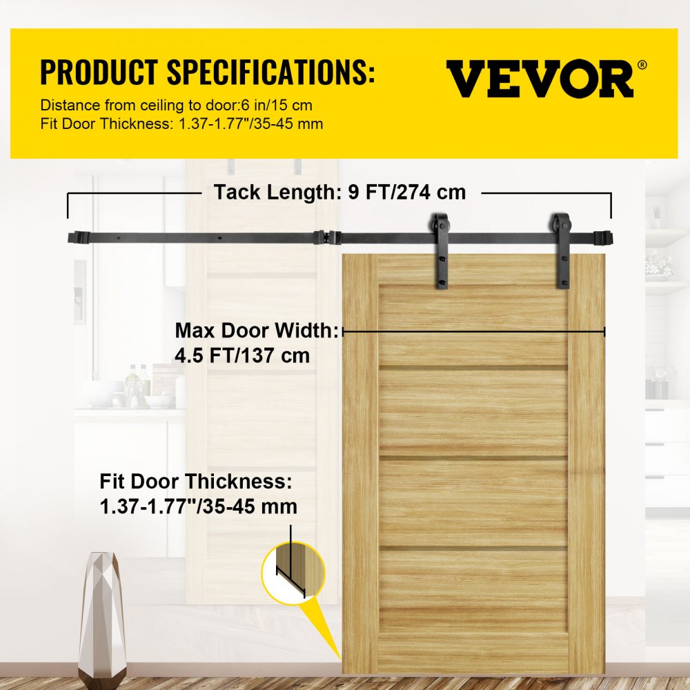 Sliding Barn Door Hardware Kit, 9FT Barn Door Kit, 330LBS Load-Bearing Double Barn Door Hardware Kit, Carbon Steel Barn Door Track, Darn Door for 1.37-1.77" Thickness & 4.5FT Wide Door Panel