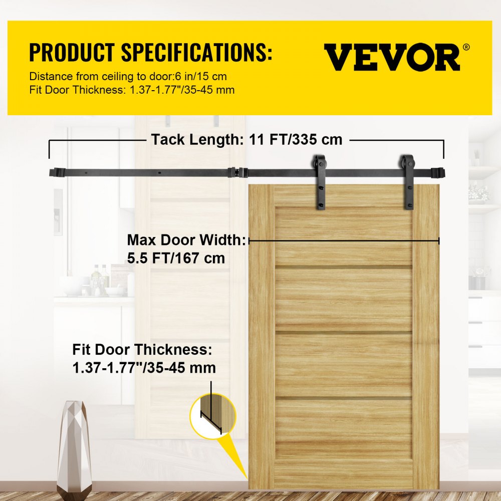 Sliding Barn Door Hardware Kit, 11FT Barn Door Kit, 330LBS Load-Bearing Double Barn Door Hardware Kit, Carbon Steel Barn Door Track, Darn Door for 1.37-1.77" Thickness & 5.5FT Wide Door Panel