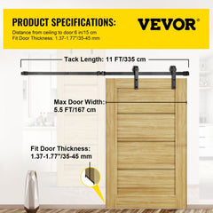 Sliding Barn Door Hardware Kit, 11FT Barn Door Kit, 330LBS Load-Bearing Double Barn Door Hardware Kit, Carbon Steel Barn Door Track, Darn Door for 1.37-1.77" Thickness & 5.5FT Wide Door Panel