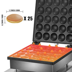 Mini Dutch Pancake Maker, 1.7-Inch Diameter Mini Pancake Poffertjes Machine Electric Poffertjes for 25PCs Round Pancakes, 850W Commercial Pancake Maker, 50-300℃ Poffertjes Maker, Stainless Steel