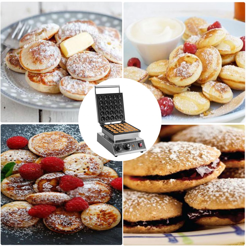 Mini Dutch Pancake Maker, 1.7-Inch Diameter Mini Pancake Poffertjes Machine Electric Poffertjes for 25PCs Round Pancakes, 850W Commercial Pancake Maker, 50-300℃ Poffertjes Maker, Stainless Steel