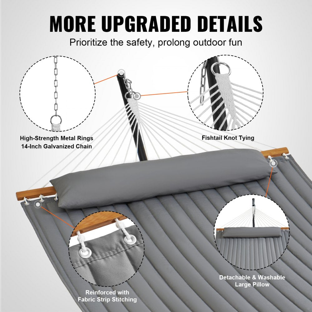 Two Person Hammock with Stand Included Heavy Duty 480lb Capacity, Double Hammock with 12 FT Steel Stand and Portable Carrying Bag and Pillow, Freestanding Hammock for Outdoor Patio Yard Beach