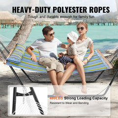 Double Quilted Fabric Hammock Two Person Hammock with Stand 480lb Capacity
