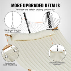 Double Quilted Fabric Hammock Two Person Hammock with Stand 480lb Capacity