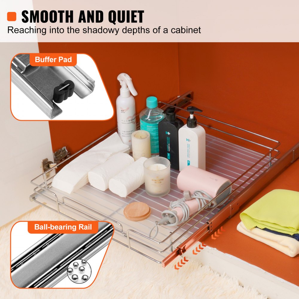 20"W x 21"D Pull Out Cabinet Organizer, Heavy Duty Slide Out Pantry Shelves, Chrome-Plated Steel Roll Out Drawers, Sliding Drawer Storage for Home, Inside Kitchen Cabinet, Bathroom, Under Sink
