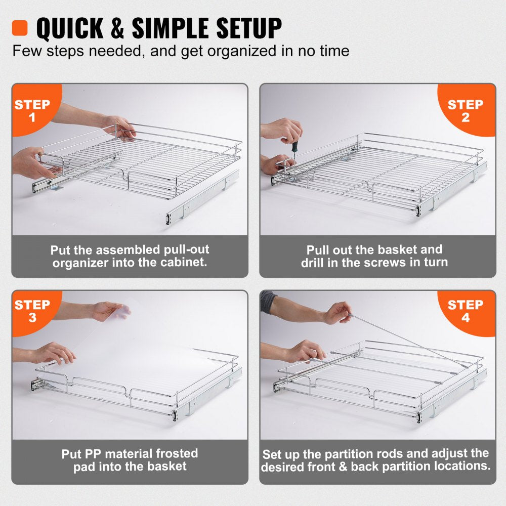 20"W x 21"D Pull Out Cabinet Organizer, Heavy Duty Slide Out Pantry Shelves, Chrome-Plated Steel Roll Out Drawers, Sliding Drawer Storage for Home, Inside Kitchen Cabinet, Bathroom, Under Sink